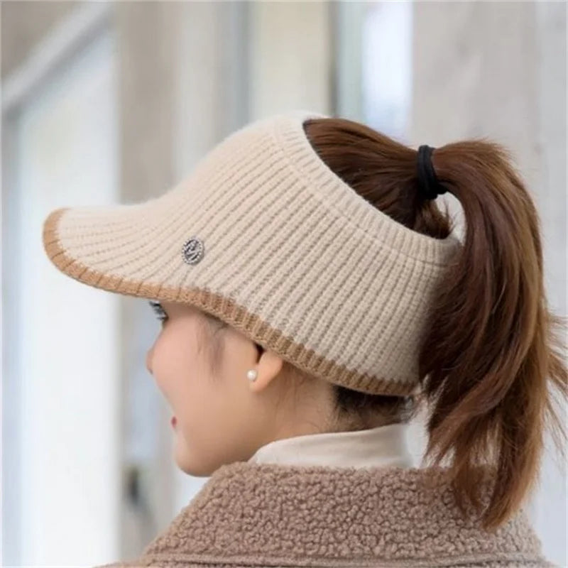 2023 Hats For Women Autumn Winter Sports Empty Top Golf Caps Female Knitted Warm Baseball Cap Fashion Running Golf Sun Hat