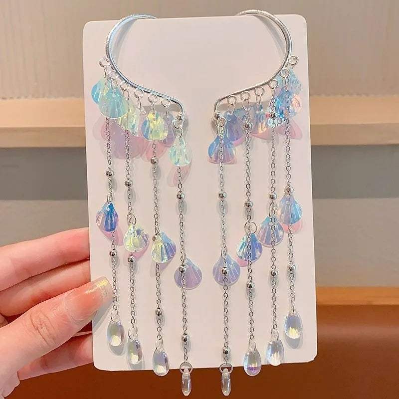 Baby Girls Cute Mermaid Princess Pearl Tassel Bow Forehead Chain Hair Clip Children Hair Accessories Girls Super Hair Clip TM04