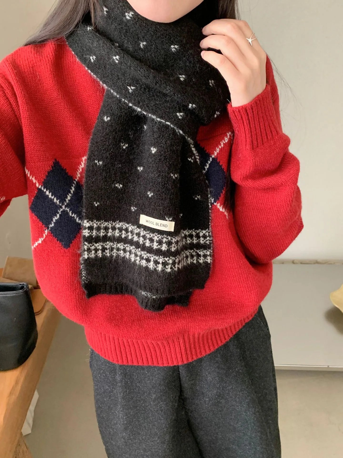 Women's Scarves Korean Retro Fair Island Simple Sweet Versatile Kawaii Wool Winter Thicked Warmth Comfortable High Quality Scarf