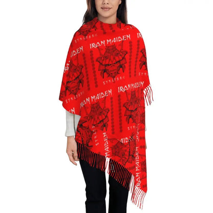 Custom Female Large British Heavy Metal Rock Iron Maidens Scarves Women Winter Soft Warm Tassel Shawl Wraps Scarf
