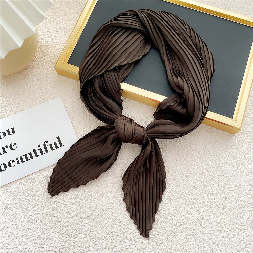 Women Square Scarf Skinny Ribbon Head Neck Small Pleated Hair Tie Band Kerchief Satin Foulard Scarves Headscarf Neckerchief
