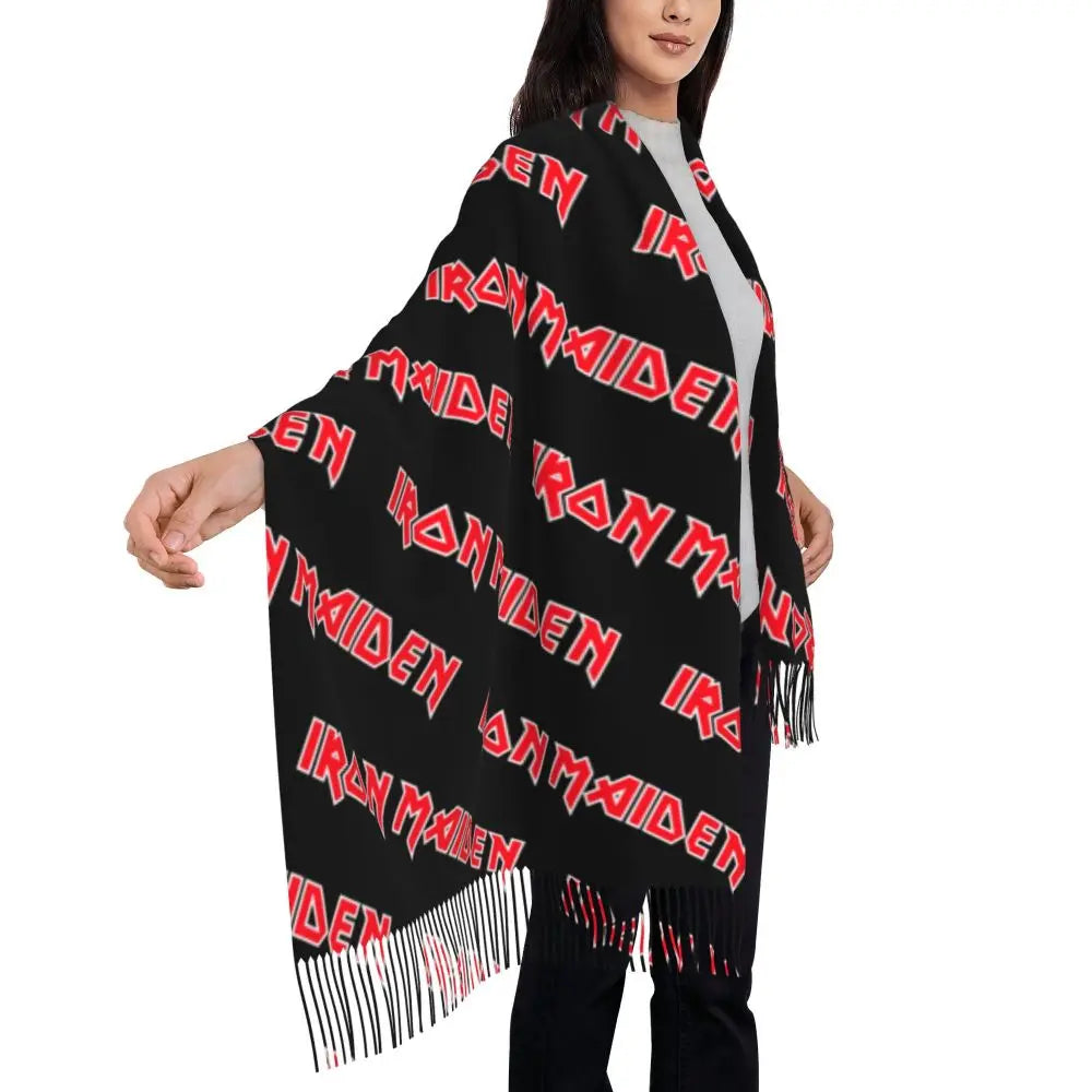 Custom Female Large British Heavy Metal Rock Iron Maidens Scarves Women Winter Soft Warm Tassel Shawl Wraps Scarf