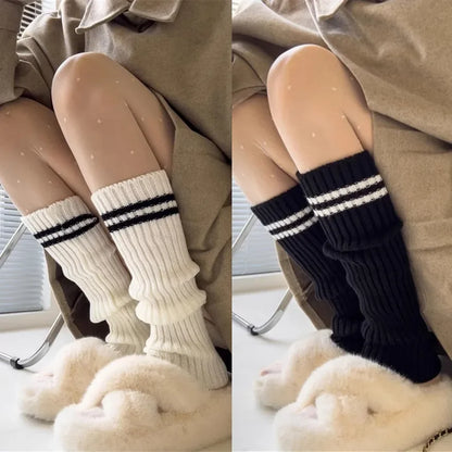 Autum Lolita Striped Leg Warmers Socks Female Knitted Warm Foot Cover Women Warmer Lady Autumn Crochet Heap Socks Boot Cuffs