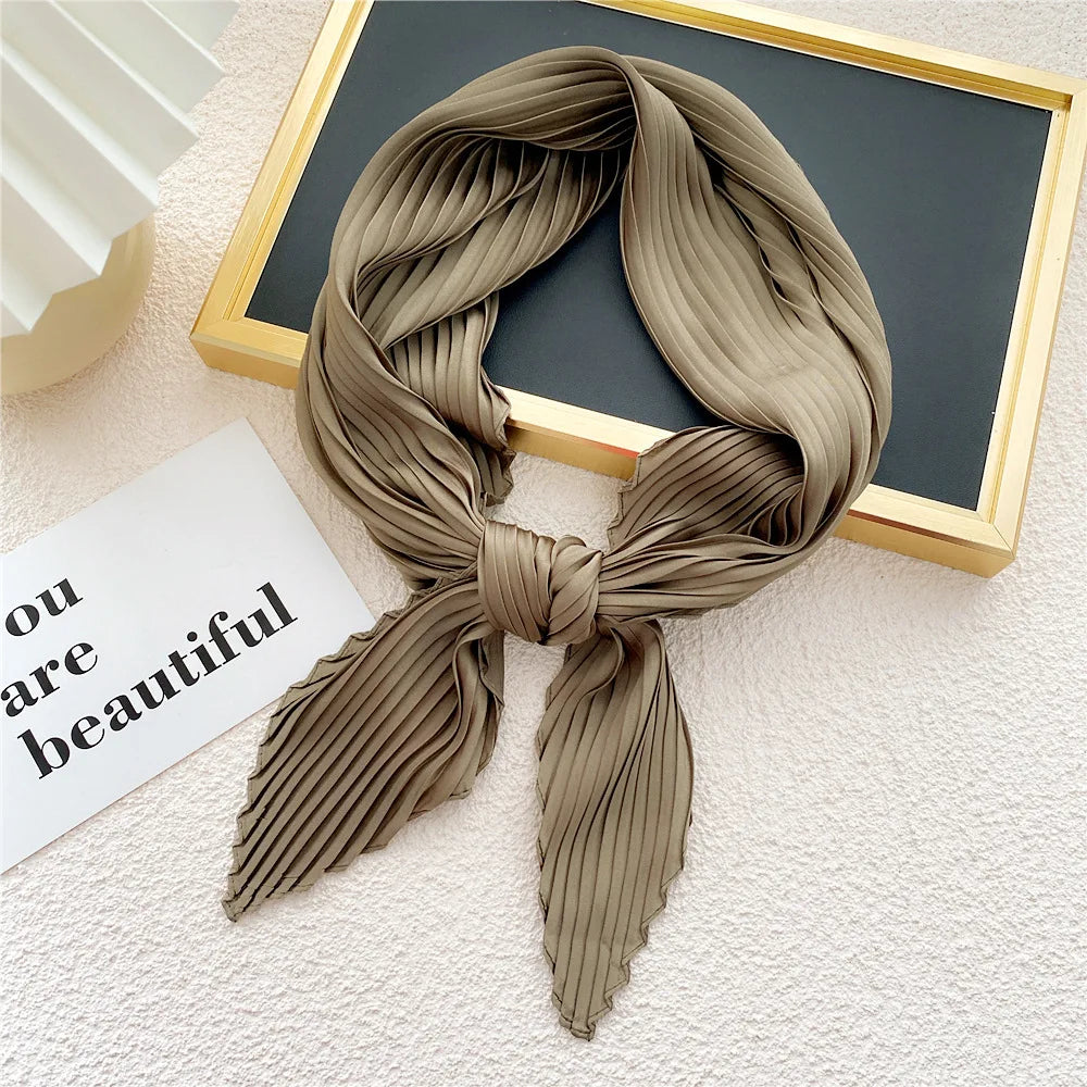 Women Square Scarf Skinny Ribbon Head Neck Small Pleated Hair Tie Band Kerchief Satin Foulard Scarves Headscarf Neckerchief