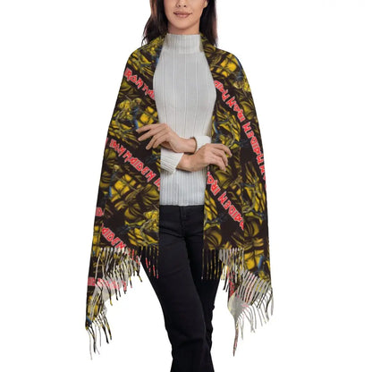 Custom Female Large British Heavy Metal Rock Iron Maidens Scarves Women Winter Soft Warm Tassel Shawl Wraps Scarf