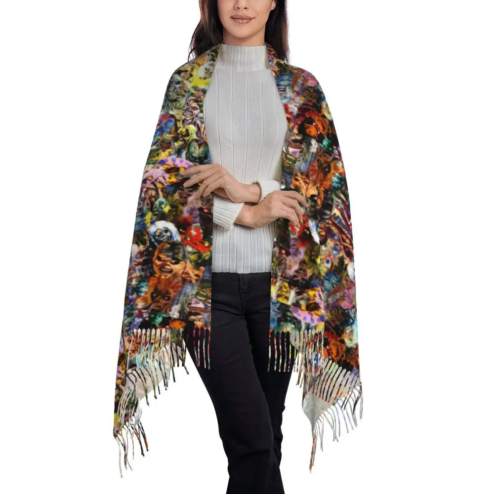 Custom Female Large British Heavy Metal Rock Iron Maidens Scarves Women Winter Soft Warm Tassel Shawl Wraps Scarf