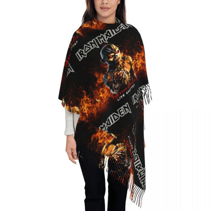 Custom Female Large British Heavy Metal Rock Iron Maidens Scarves Women Winter Soft Warm Tassel Shawl Wraps Scarf