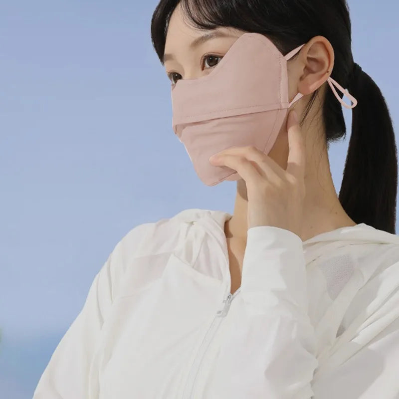 Sunscreen Face Scarf Thin Ice Silk Mask Summer Cover Veil Eye Protection Gini Golf Pattern Randomly On The Left Or Right Faces