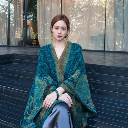 Scarves Woman Bohemian Ethnic Style Retro Shawl for Women Scarf Atmospheric Cloak Outdoor Wear Echarpe Épaisse Evening Service
