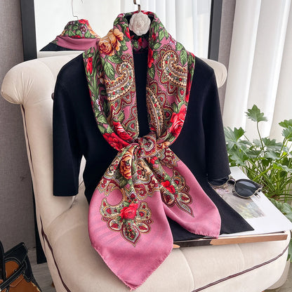 Women Russian Floral Scarf Ethnic Style Square Bandana Head Scarves Ladies Handkerchief Headband Silk Scarf Hair Wraps 2025