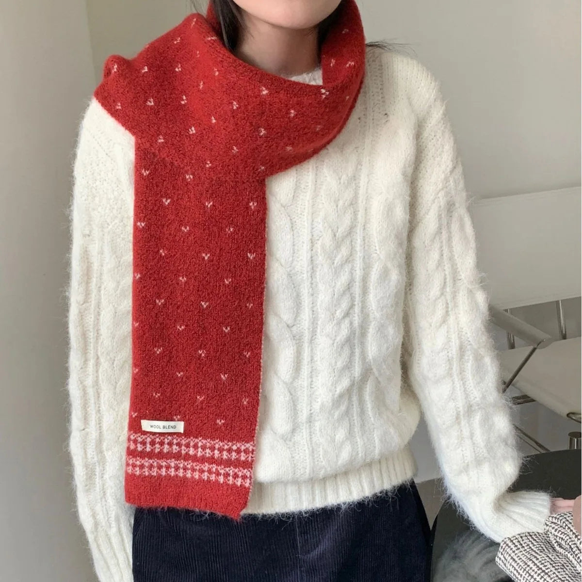 Women's Scarves Korean Retro Fair Island Simple Sweet Versatile Kawaii Wool Winter Thicked Warmth Comfortable High Quality Scarf