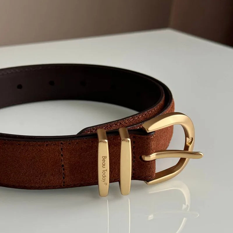 BEAUTODAY Belts Women Split Leather Gold Buckle Trendy Versatile Waist Strap Accessories Casual Belts Female Handmade 91118