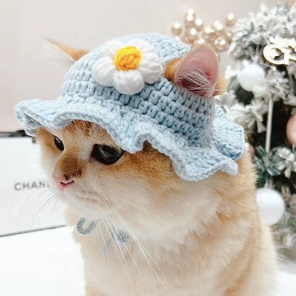 Cute Cat Hat Funny Pets Party Cosplay Headwear Delicate Hemming Pendant Decor Elasticity Knitted Hat Pet Accessories
