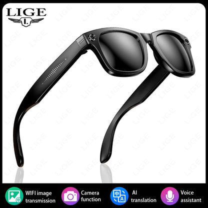 LIGE AI Smart Glasses with Camera Sunglasses 800W Camera Video Recorder Wireless Bluetooth Call Anti-blue Glasses for Man Women