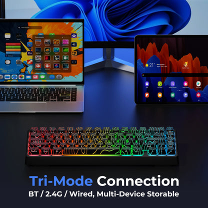 XVX M67 JadeStone Black Wireless Mechanical Keyboard With IMD-Tech Keycaps Tri-Mode Tech Topographic Keyboard Gasket Design