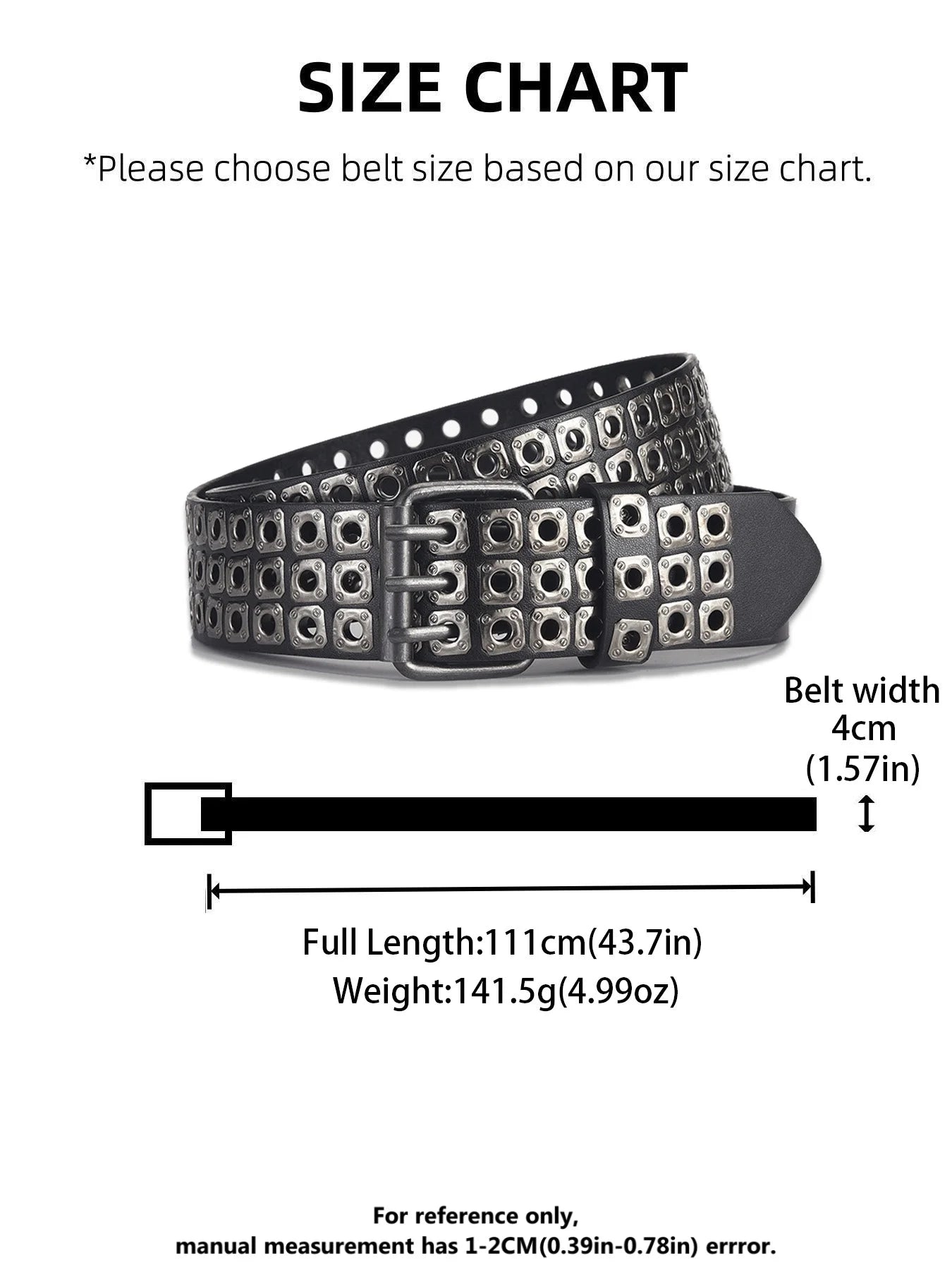 Women Belt Fashion Square Beads, Willow Nails, Three Exhaust Eyes, Punk Street Cool, Personalized Men's and Women's Belts