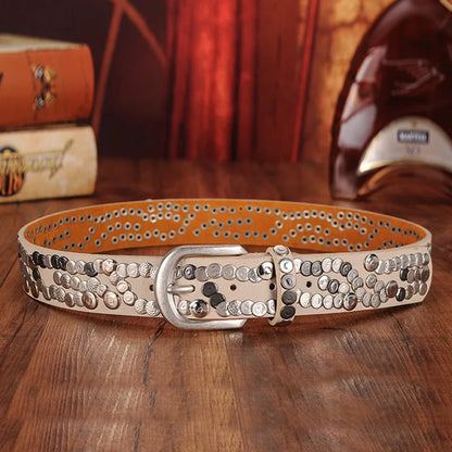 Women Belt Fashion Punk Pin Buckle Vintage Rivets Luxury Lady's Original Leather Belts For Women Jeans Waistband Female