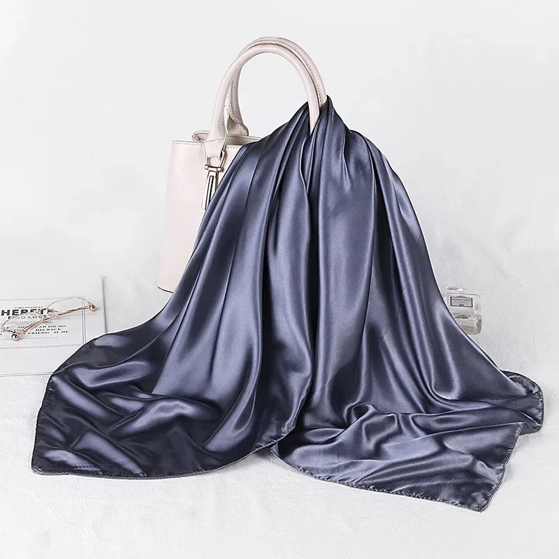 Fashion Hijab Scarves For Women Silk Satin Hair Scarf Female Solid Colors Kerchief 90*90cm Square Shawls Neck Scarfs For Ladies