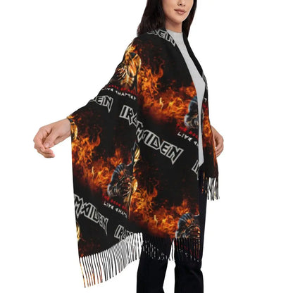 Custom Female Large British Heavy Metal Rock Iron Maidens Scarves Women Winter Soft Warm Tassel Shawl Wraps Scarf
