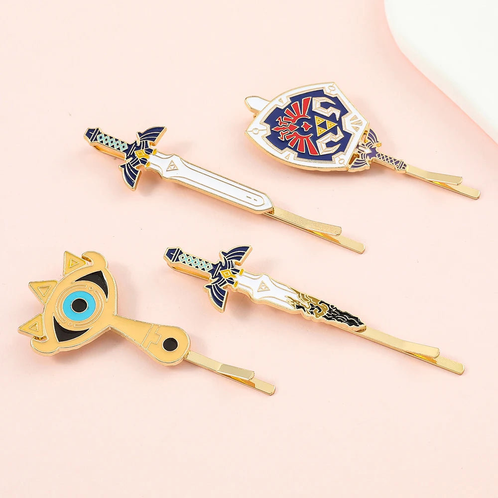 The Legend of Hair Clips Hylian Shield Sheikah Master Sword Barrettes Cartoon Headwear Hair Accessories for fans Gifts