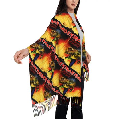 Custom Female Large British Heavy Metal Rock Iron Maidens Scarves Women Winter Soft Warm Tassel Shawl Wraps Scarf