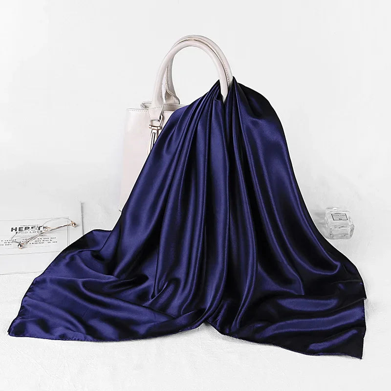Fashion Hijab Scarves For Women Silk Satin Hair Scarf Female Solid Colors Kerchief 90*90cm Square Shawls Neck Scarfs For Ladies