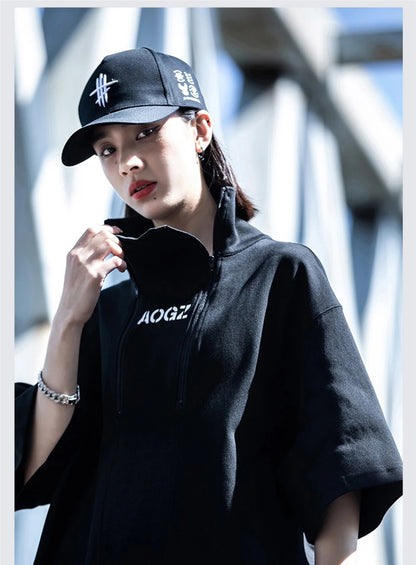 Techwear Turtleneck T-Shirt Men Hip Hop Spring Summer Harajuku Tshirt Loose Short Sleeve Tops Tees Shirts Streetwear