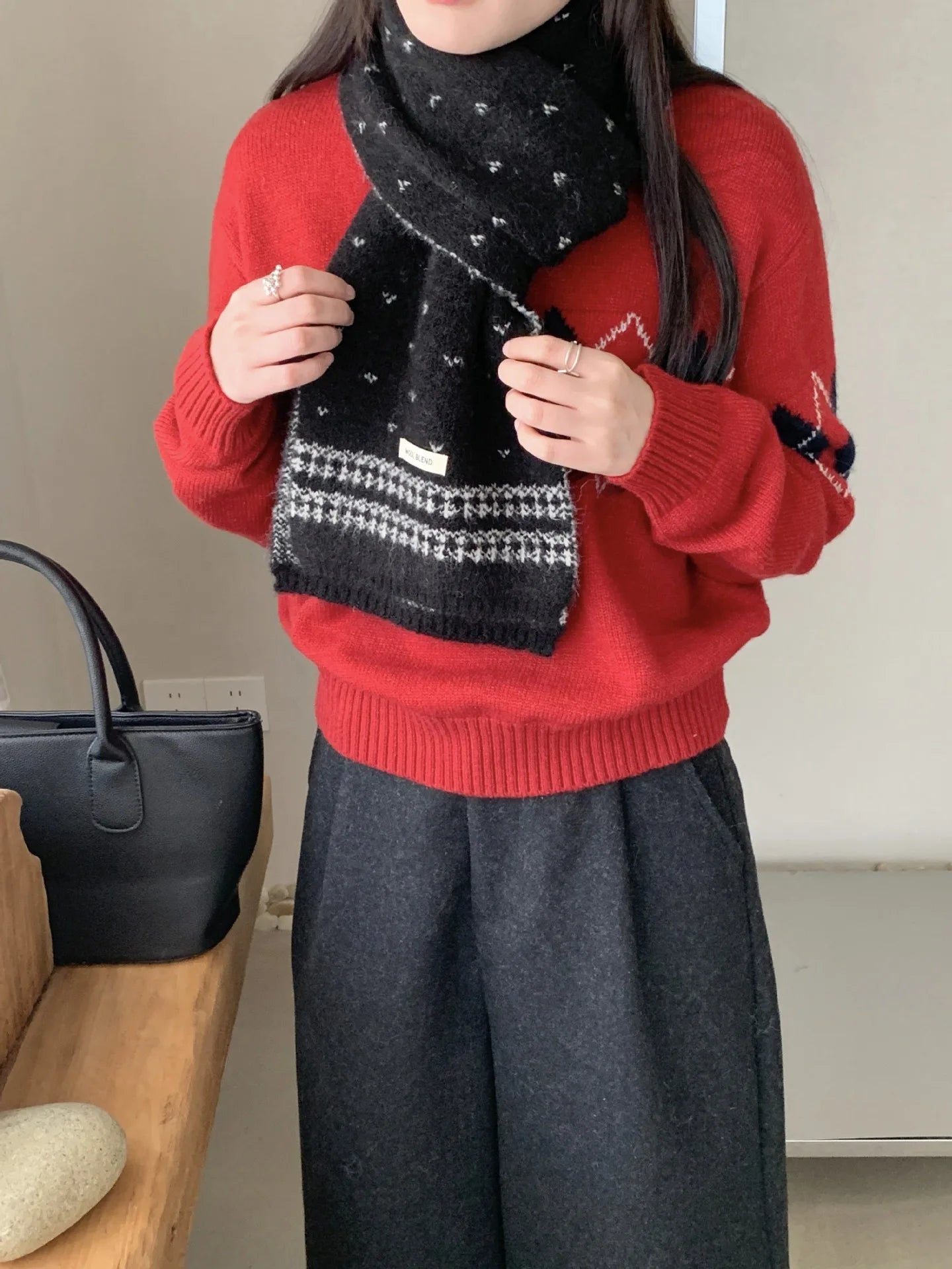 Women's Scarves Korean Retro Fair Island Simple Sweet Versatile Kawaii Wool Winter Thicked Warmth Comfortable High Quality Scarf