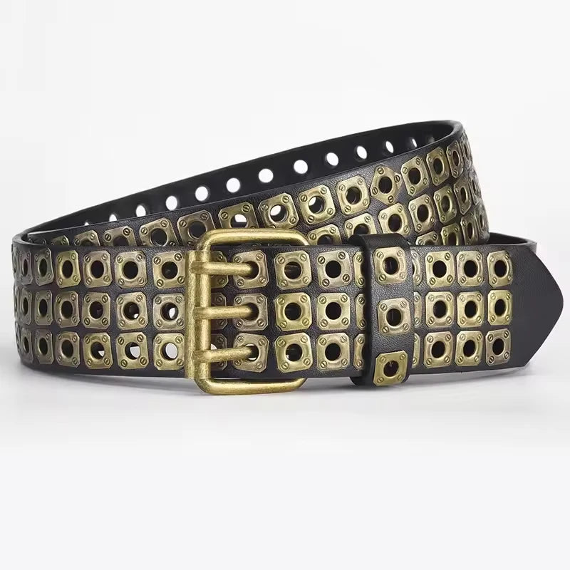 Women Belt Fashion Square Beads, Willow Nails, Three Exhaust Eyes, Punk Street Cool, Personalized Men's and Women's Belts