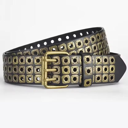 Women Belt Fashion Square Beads, Willow Nails, Three Exhaust Eyes, Punk Street Cool, Personalized Men's and Women's Belts