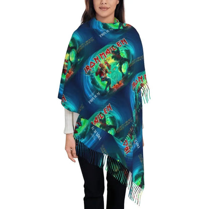 Custom Female Large British Heavy Metal Rock Iron Maidens Scarves Women Winter Soft Warm Tassel Shawl Wraps Scarf