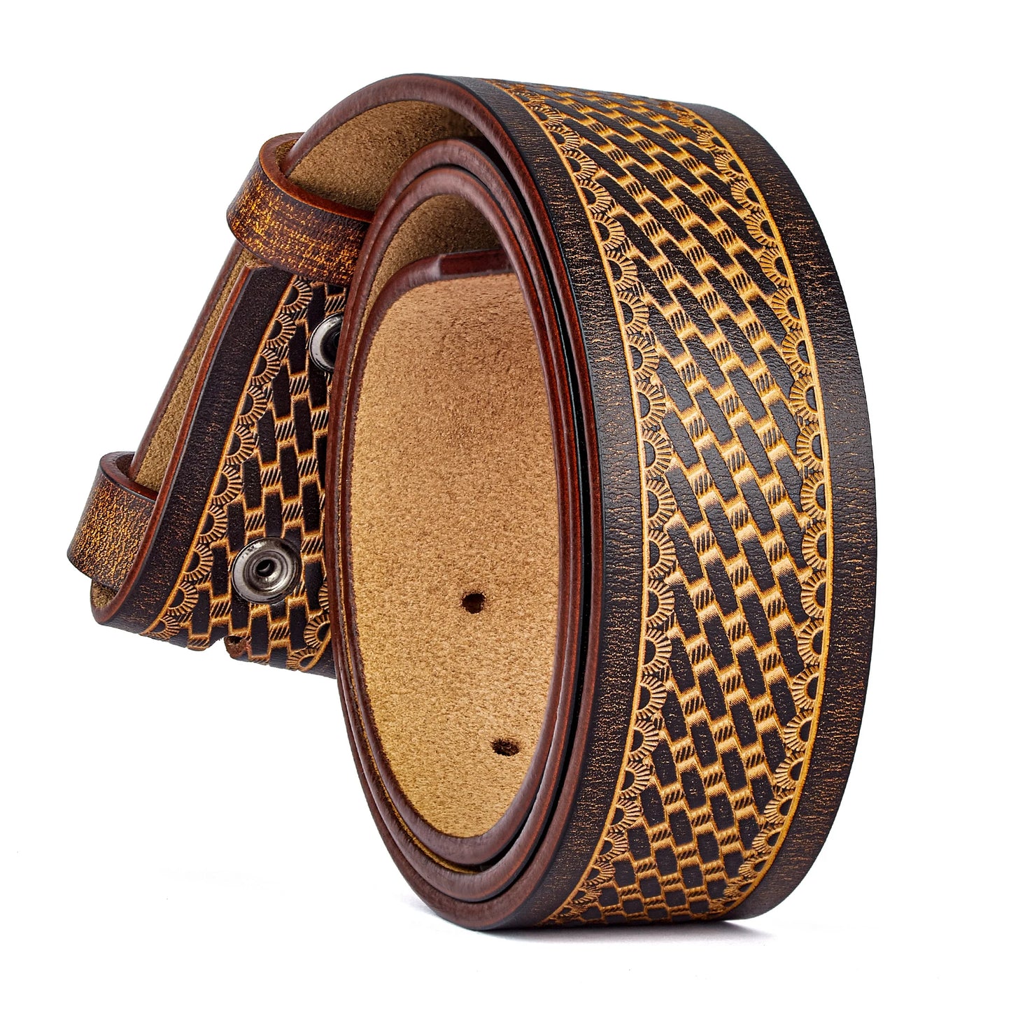 2024 Belts Without Buckle Two Layer Embossed Cowhide No Buckle Strap Pin Buckle Belt Body High Quality Male Belts Free Shipping