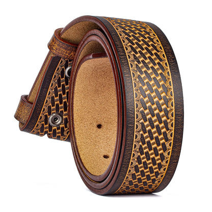 2024 Belts Without Buckle Two Layer Embossed Cowhide No Buckle Strap Pin Buckle Belt Body High Quality Male Belts Free Shipping