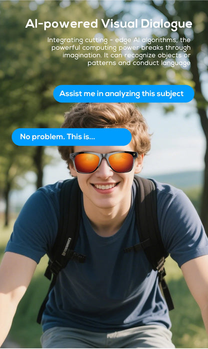 Smart Glasses 100W Camera Anti-shake Video Recording Music Control Photo Recognition Bluetooth Call Sports Sunglasses Waterproof