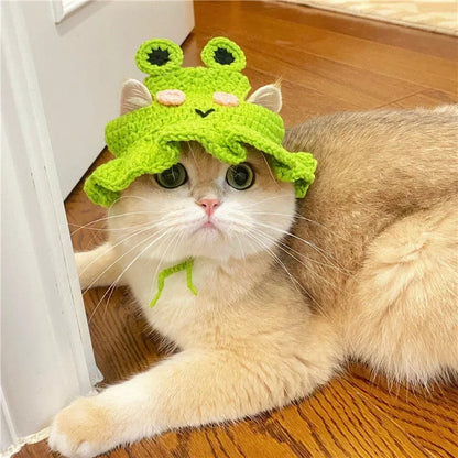 Cute Cat Hat Funny Pets Party Cosplay Headwear Delicate Hemming Pendant Decor Elasticity Knitted Hat Pet Accessories