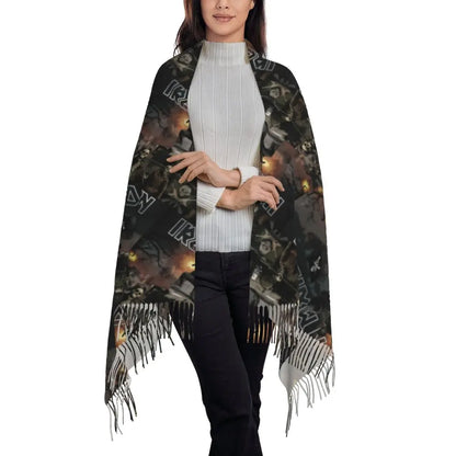 Custom Female Large British Heavy Metal Rock Iron Maidens Scarves Women Winter Soft Warm Tassel Shawl Wraps Scarf