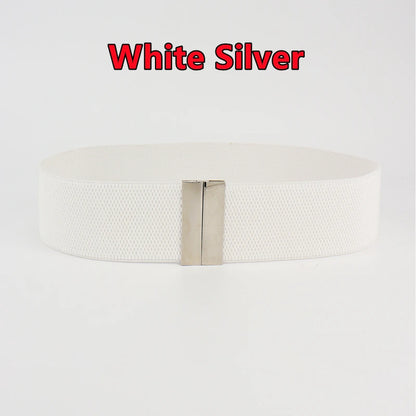 Fashion Women Elastic Band Wide Belts Simple Down Coat Waist Belt Female Buckle Black Strap Dress Decoration Accessories Ladies