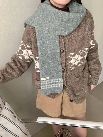 Women's Scarves Korean Retro Fair Island Simple Sweet Versatile Kawaii Wool Winter Thicked Warmth Comfortable High Quality Scarf