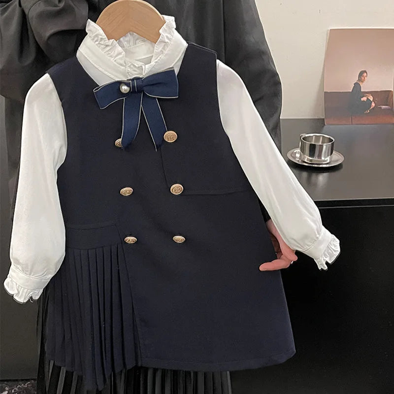 Girls' College Style Dress 2025 Autumn Western Style Double Breasted Girls' Western Style Vest Skirt Baby Princess Skirt