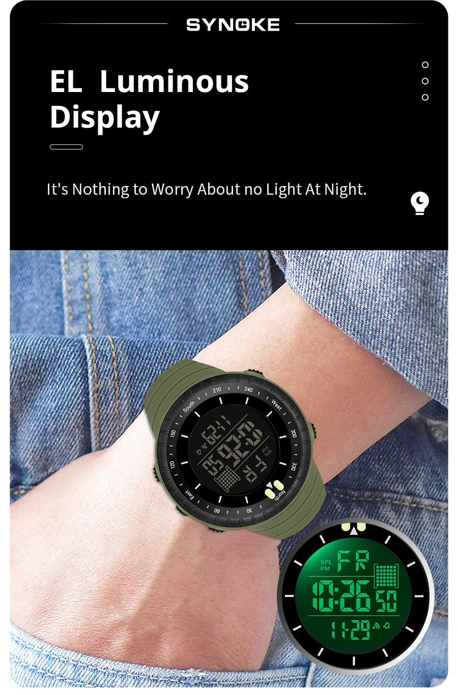 SYNOKE Outdoor Military Digital Watch For Men Fashion Retro Men Watch Sports Waterproof Men Watch Multifunctional Handsome Men