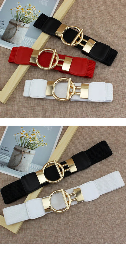 Fashion Dress Belts for Women Simple Waist Elastic Ladies Band Round Buckle Decoration Coat Sweater Party Belt Girdle Belt Gift