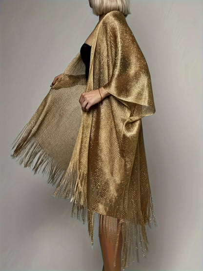 Sexy Fashion Banquet Sunscreen Shawl Gold Silver Shiny Scarves For Women Lace Tassel Party Evening Dress Scarf