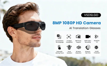 Smart Glasses 1080P Video Sports Glasses 4K Camera Music Call AI Translation Glasses Requires Card Insertion For Use