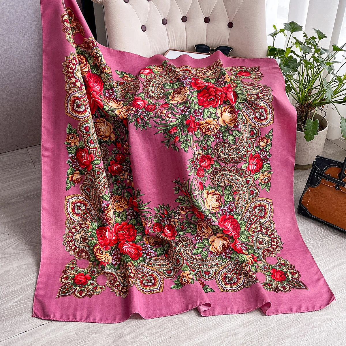 Women Russian Floral Scarf Ethnic Style Square Bandana Head Scarves Ladies Handkerchief Headband Silk Scarf Hair Wraps 2025
