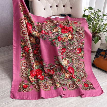 Women Russian Floral Scarf Ethnic Style Square Bandana Head Scarves Ladies Handkerchief Headband Silk Scarf Hair Wraps 2025