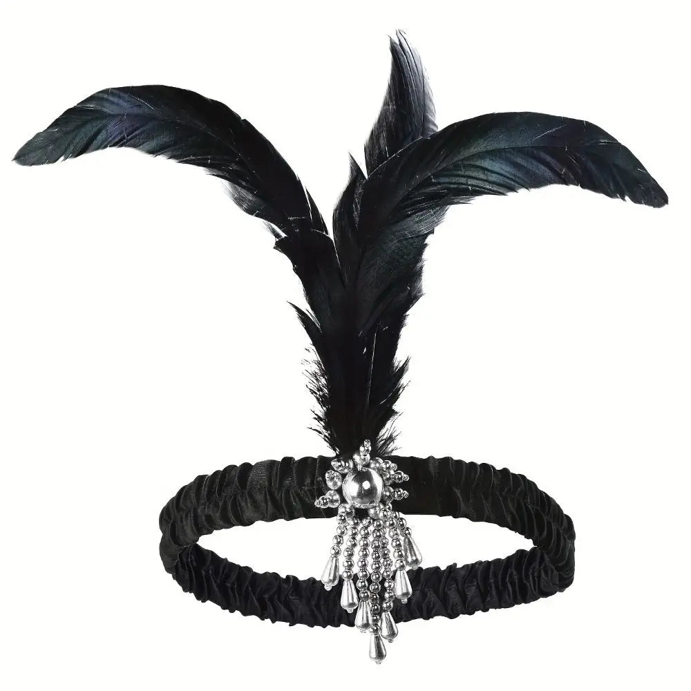 Hair Accessories Feather Headwear Tassel Makeup Party Cosplay Dress Headwear Diamond Black Masquerade Hair Band