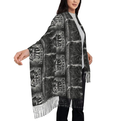 Custom Female Large British Heavy Metal Rock Iron Maidens Scarves Women Winter Soft Warm Tassel Shawl Wraps Scarf