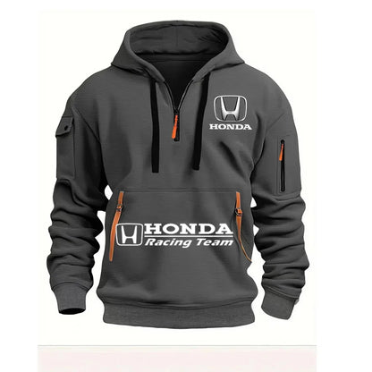 Honda Motorcycle Hoodie for Men Fashionable Men's Sweatshirt with Honda Logo Hooded Zip Top and Pockets