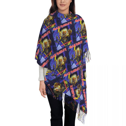 Custom Female Large British Heavy Metal Rock Iron Maidens Scarves Women Winter Soft Warm Tassel Shawl Wraps Scarf