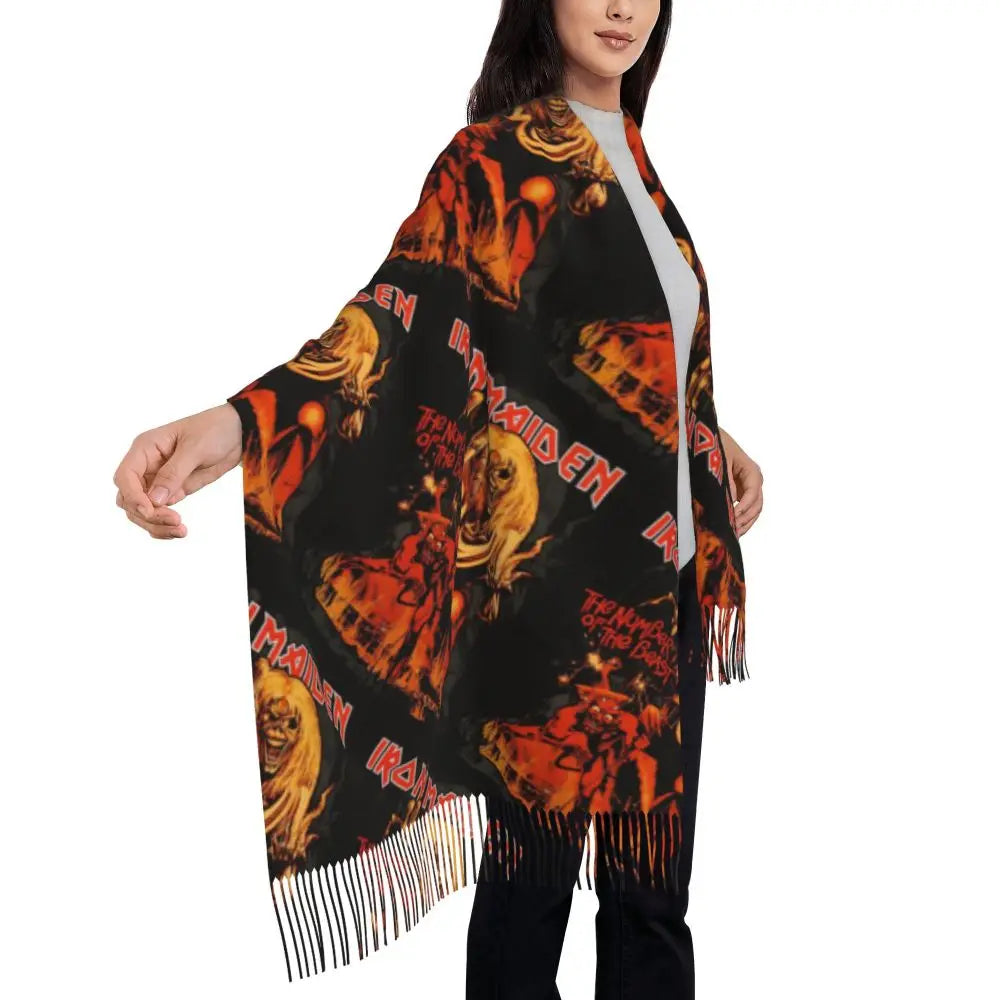 Custom Female Large British Heavy Metal Rock Iron Maidens Scarves Women Winter Soft Warm Tassel Shawl Wraps Scarf